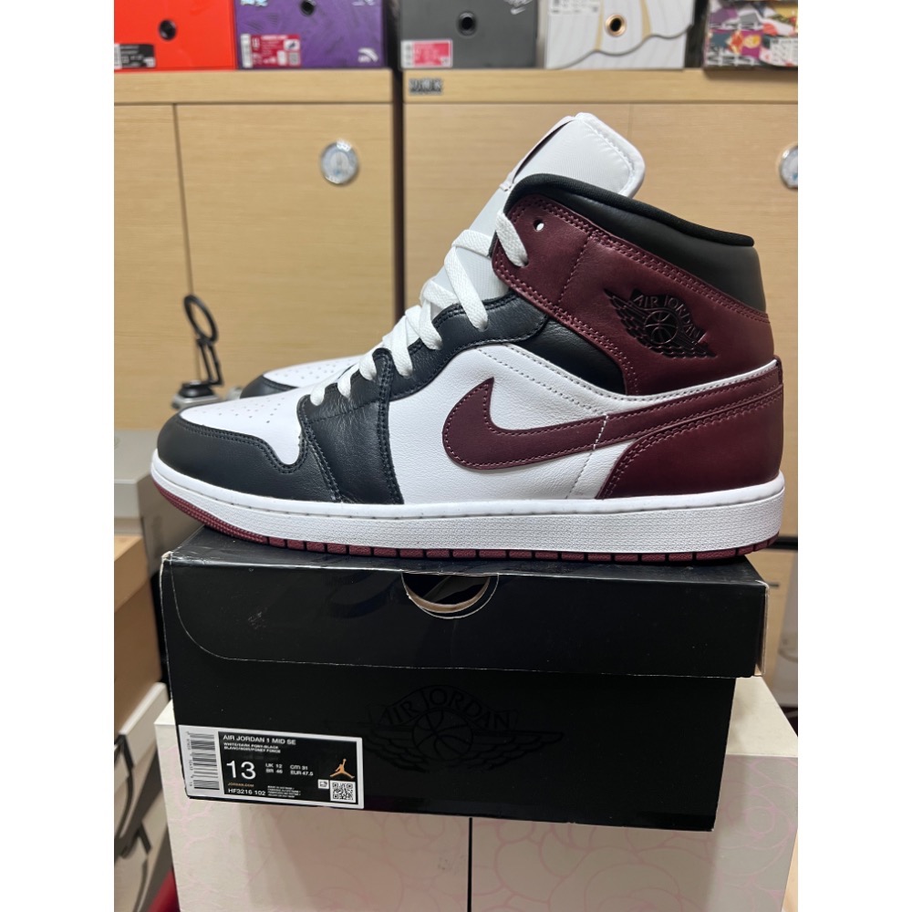 【大尺碼二手】Air Jordan 1 Mid Dark Pony 酒紅 US13 超值價-細節圖3