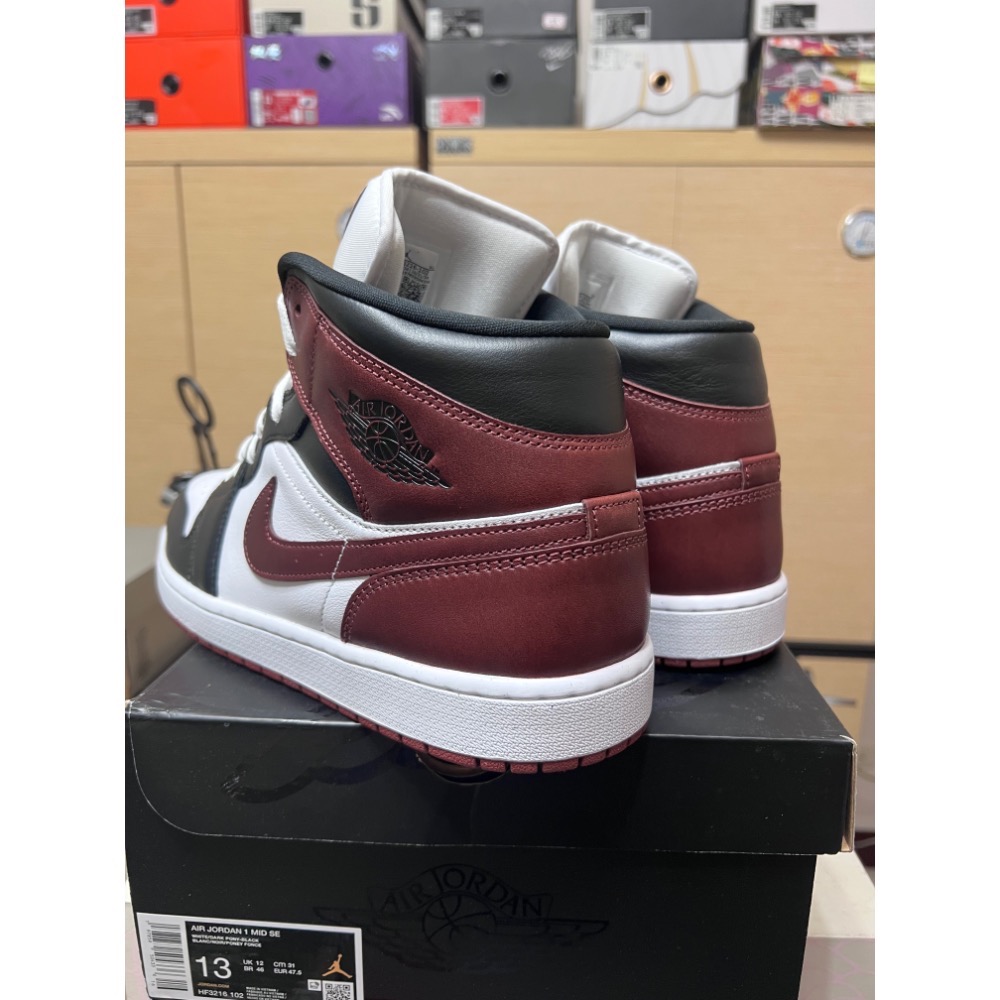 【大尺碼二手】Air Jordan 1 Mid Dark Pony 酒紅 US13 超值價-細節圖4