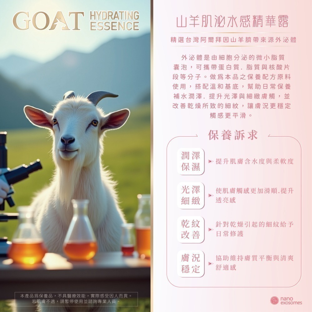 【nano exosomes】山羊肌泌水感精華露 山羊臍帶外泌體 精華液 改善皮膚 淡化細紋-細節圖4