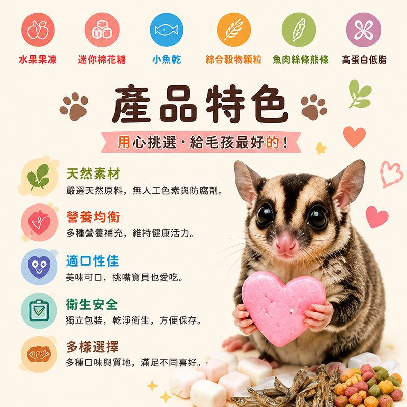 鼠零食綜合水果 Ca+棉花糖 倉鼠 蜜袋鼯 動物零食小動物棉花糖純魚漿香絲條 寵物鼠原裝 分裝蜜袋鼯零食【20022】-細節圖3