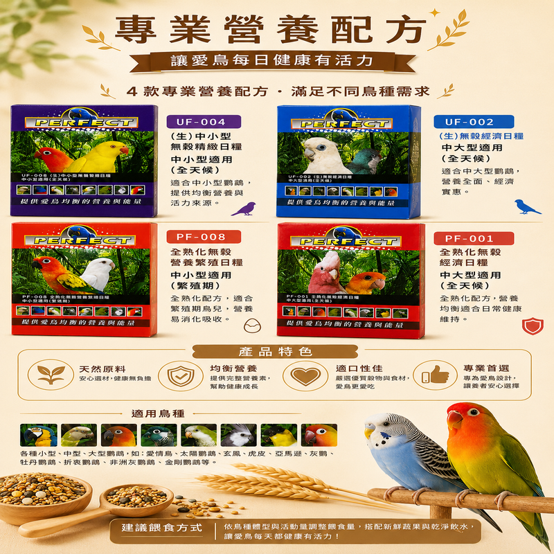 無殼經濟日糧PERFECT 鸚鵡飼料｜全齡均衡營養｜中大型鸚鵡專用｜滋養配方｜1.2kg【20026】-細節圖6