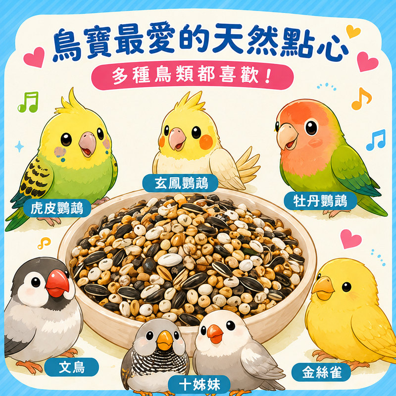 鸚鵡營養綜合種子包 五穀營養零食組 五穀營養零食組小白瓜＋葵花＋火麻仁＋蕎麥＋南瓜籽天然穀物營養補充【20039】-細節圖3