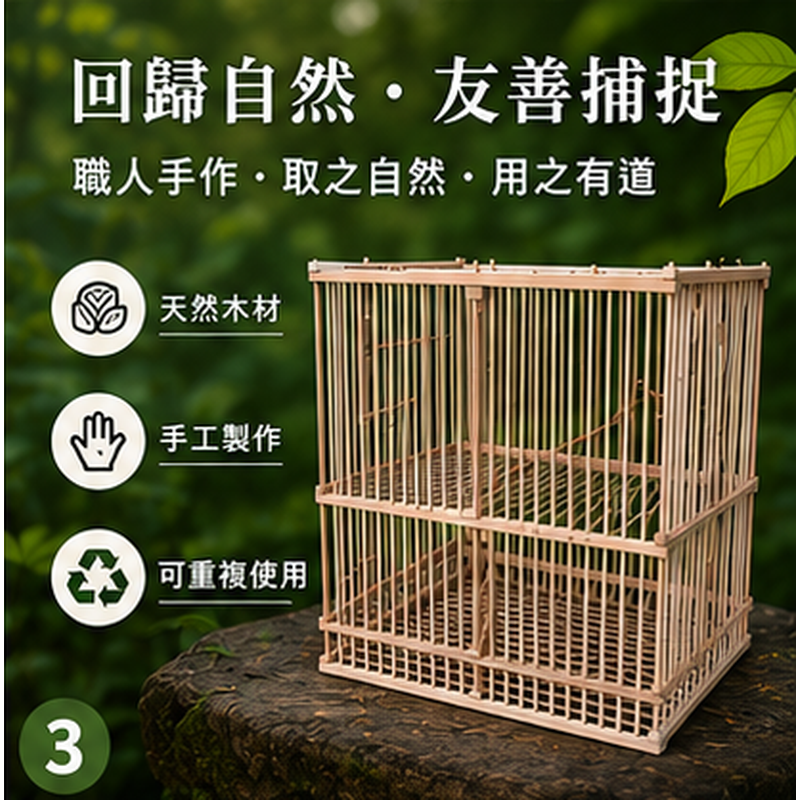 捕鳥籠 機關籠兩格 上開型捕鳥籠.陷阱籠 竹籠 適小型鳥類 機關籠子【20029】-細節圖3