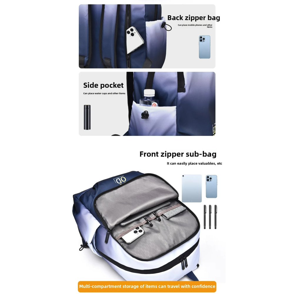 CityGo城市狗 - 大容量漸層後背包 多隔層收納 防潑水電腦包 書包 男包女包 可裝15.6吋筆電 後背包-細節圖4