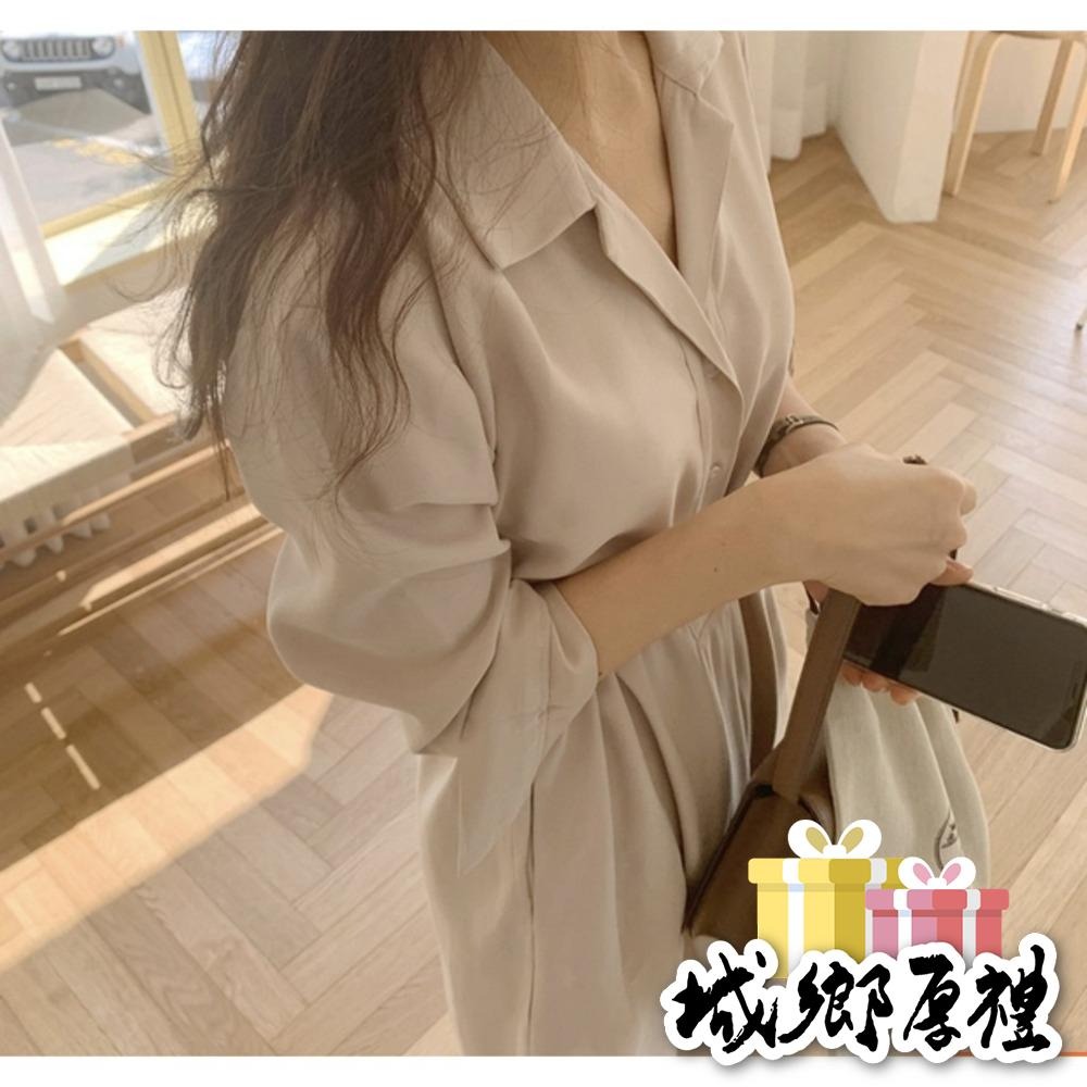 GLOW•韓系女裝·熱銷破千 S-XL現貨 歐膩韓版洋裝 一件式婚禮洋裝 溫柔V領排扣長洋 翻領雪紡洋裝 A2001-細節圖8