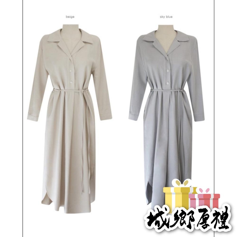 GLOW•韓系女裝·熱銷破千 S-XL現貨 歐膩韓版洋裝 一件式婚禮洋裝 溫柔V領排扣長洋 翻領雪紡洋裝 A2001-細節圖9