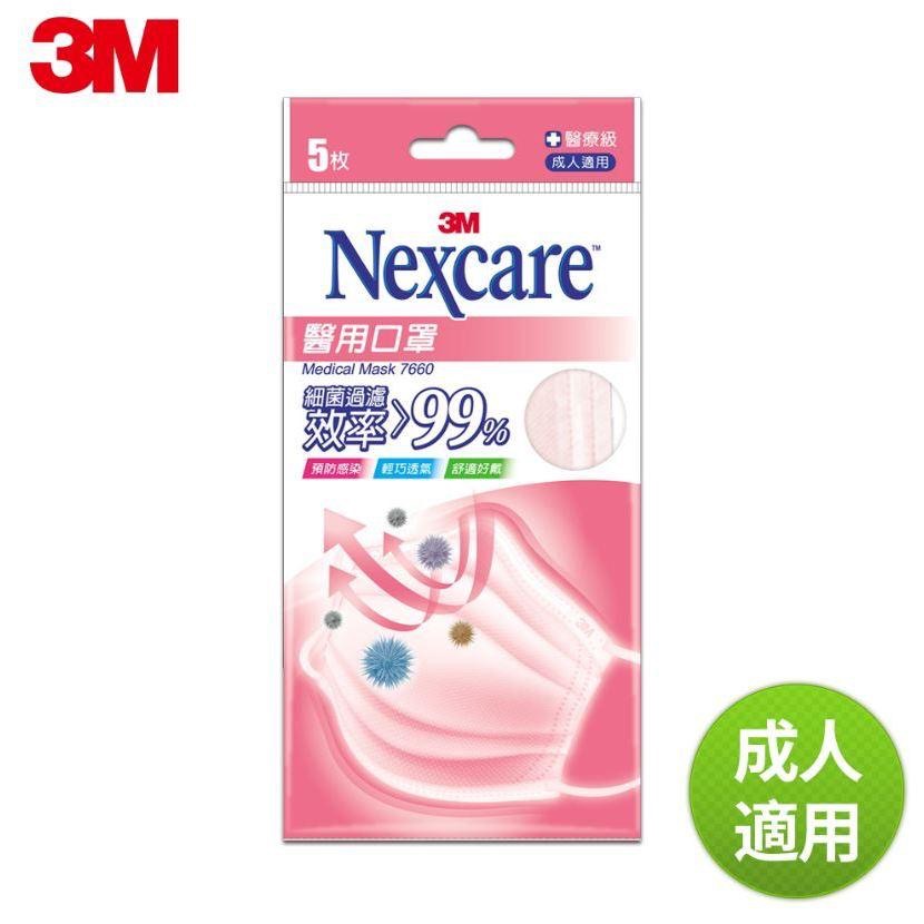 【3M Nexcare】7660 成人 / 兒童醫用平面口罩 水藍色/粉色(5入/包) 醫療口罩 雙鋼印 台灣製-細節圖3