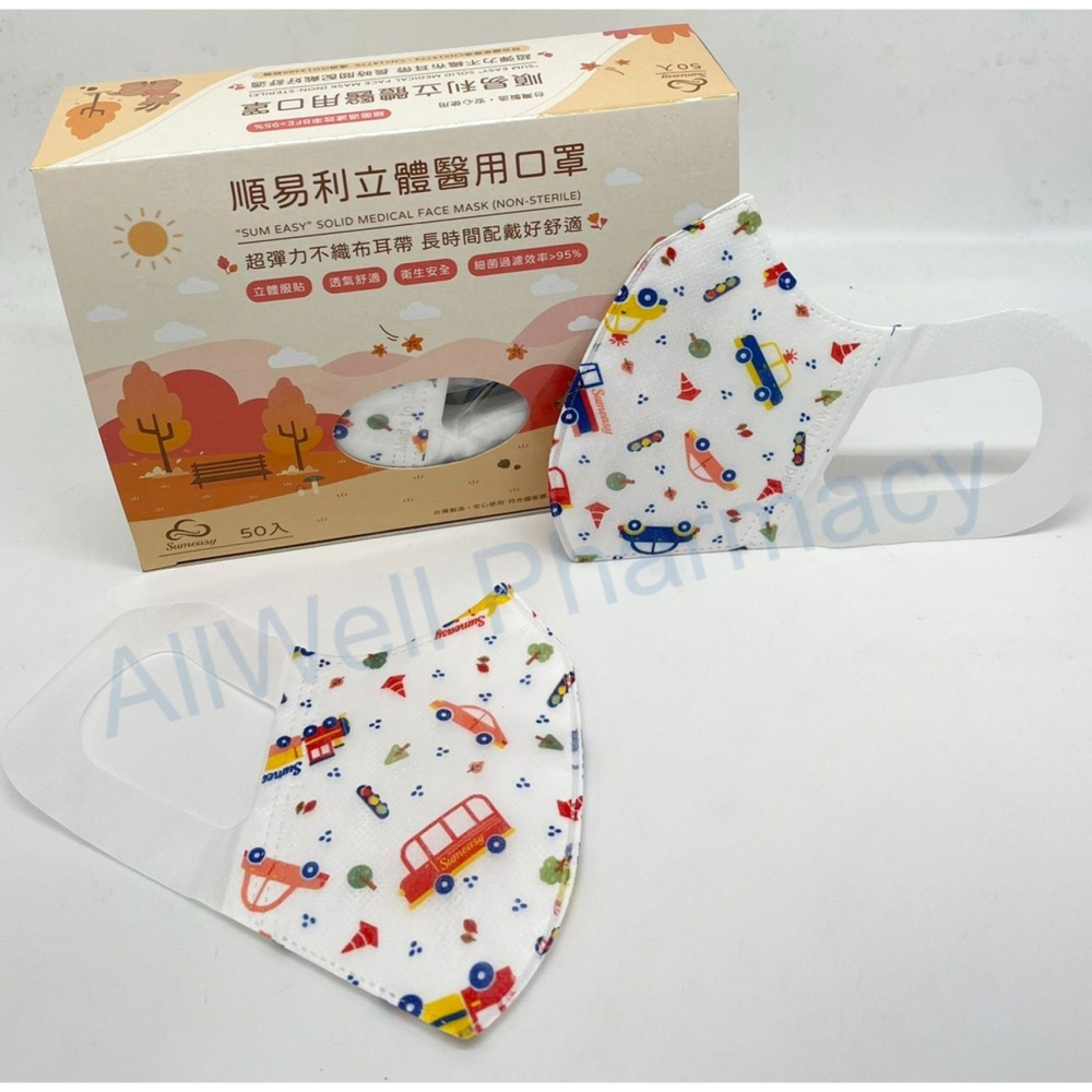 【順易利-寬耳帶】兒童S立體醫用口罩 寬耳帶 扁線 50入 寬耳繩  奶油法鬥 蛋糕熊 侏儸紀 恐龍 動物一家-細節圖8