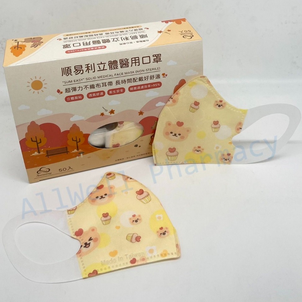【順易利-寬耳帶】兒童S立體醫用口罩 寬耳帶 扁線 50入 寬耳繩  奶油法鬥 蛋糕熊 侏儸紀 恐龍 動物一家-細節圖9