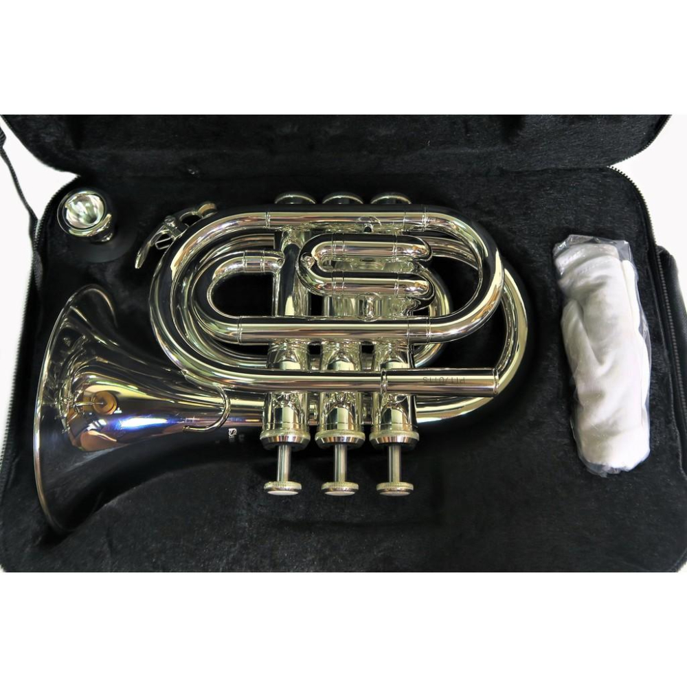 (悅荃)TR-P22S 小喇叭 袖珍小號 磷銅吹口導管 大喇叭口 鍍銀 帆布盒-細節圖3