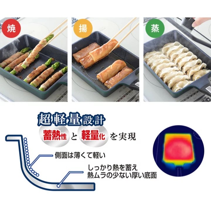 悅荃【Arnest】Bellfina 輕量方形不沾鋁合金煎鍋 附鍋蓋 煎餃鍋 日本煎鍋 煎鍋-細節圖8