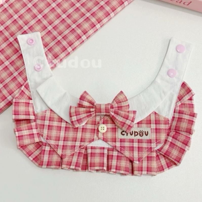 【台灣現貨｜出清特賣】JK風 寵物領巾 手作領巾 寵物口水巾 狗狗圍兜 兔子領巾 貓咪領巾 大狗領巾｜VC寵物服飾-細節圖2