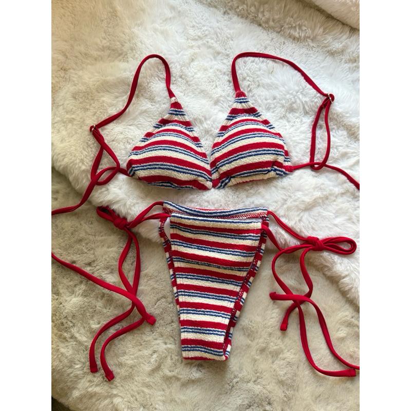 美式條紋比基尼套裝｜毛巾布紋理-細節圖4