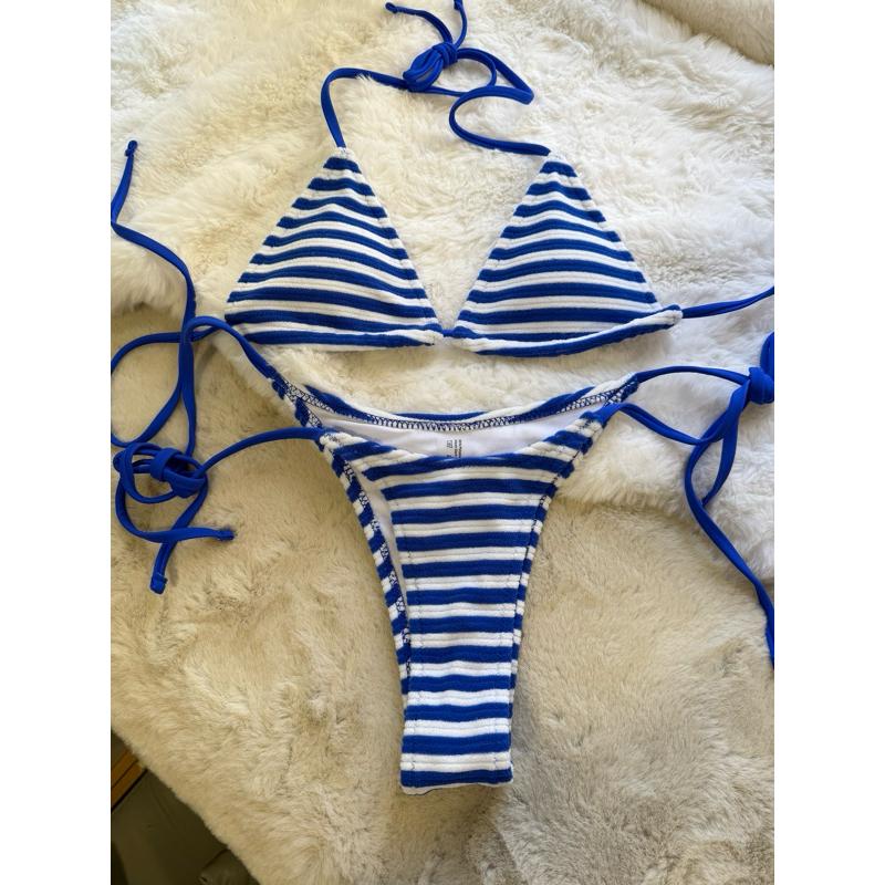 美式條紋比基尼套裝｜毛巾布紋理-細節圖2