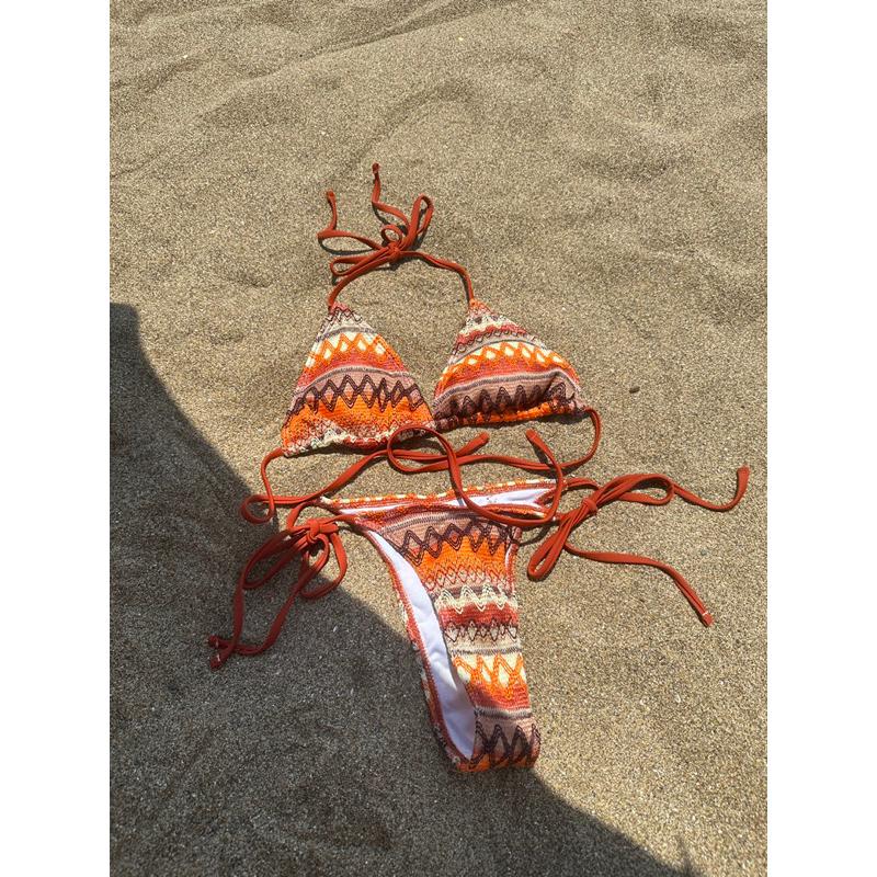 歐美編織圖騰設計 綁帶比基尼-細節圖8