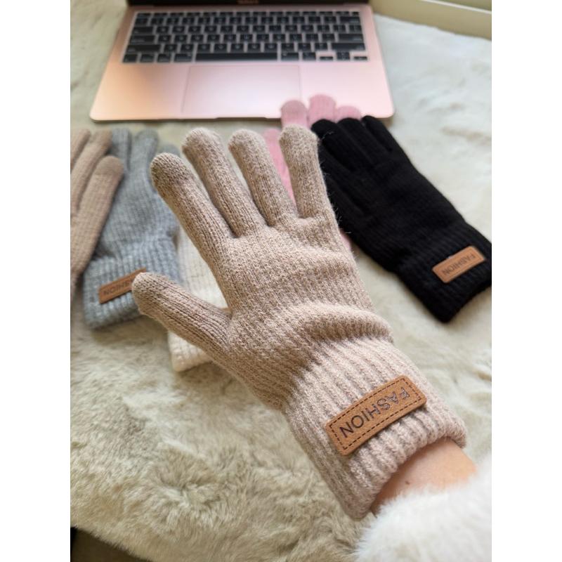 （現貨）加厚加絨手套 可觸屏手套 針織保暖手暖 純色毛絨手套-細節圖5