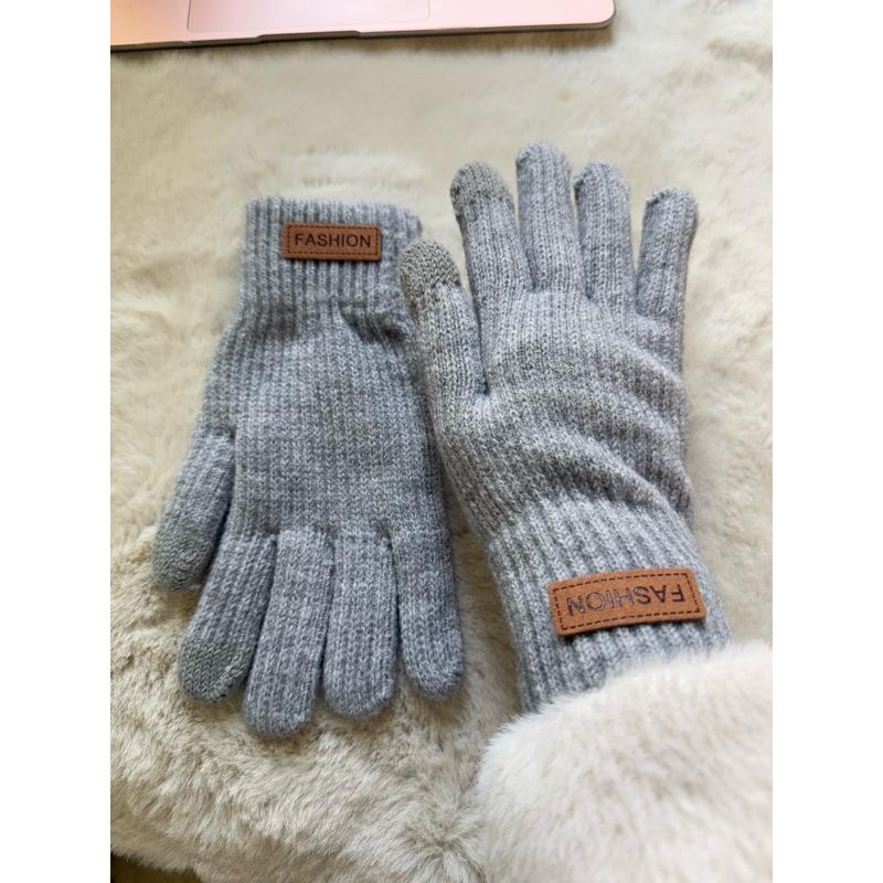 （現貨）加厚加絨手套 可觸屏手套 針織保暖手暖 純色毛絨手套-細節圖6