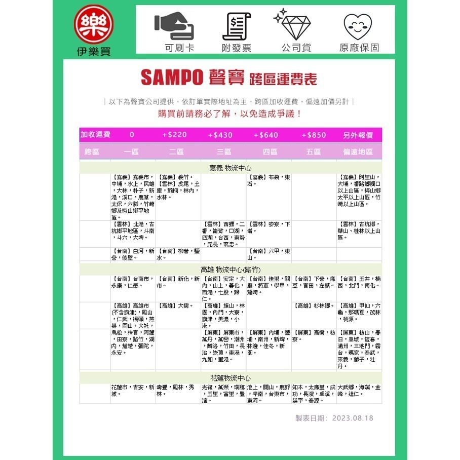 SAMPO聲寶大型家電跨區費用-細節圖2