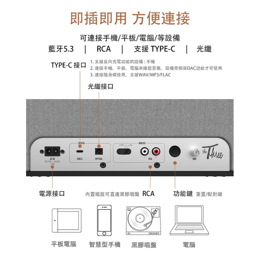 美國 Klipsch ( The Three Plus／Black ) 美式輕奢無線藍牙喇叭-黑色 -原廠公司貨-細節圖8