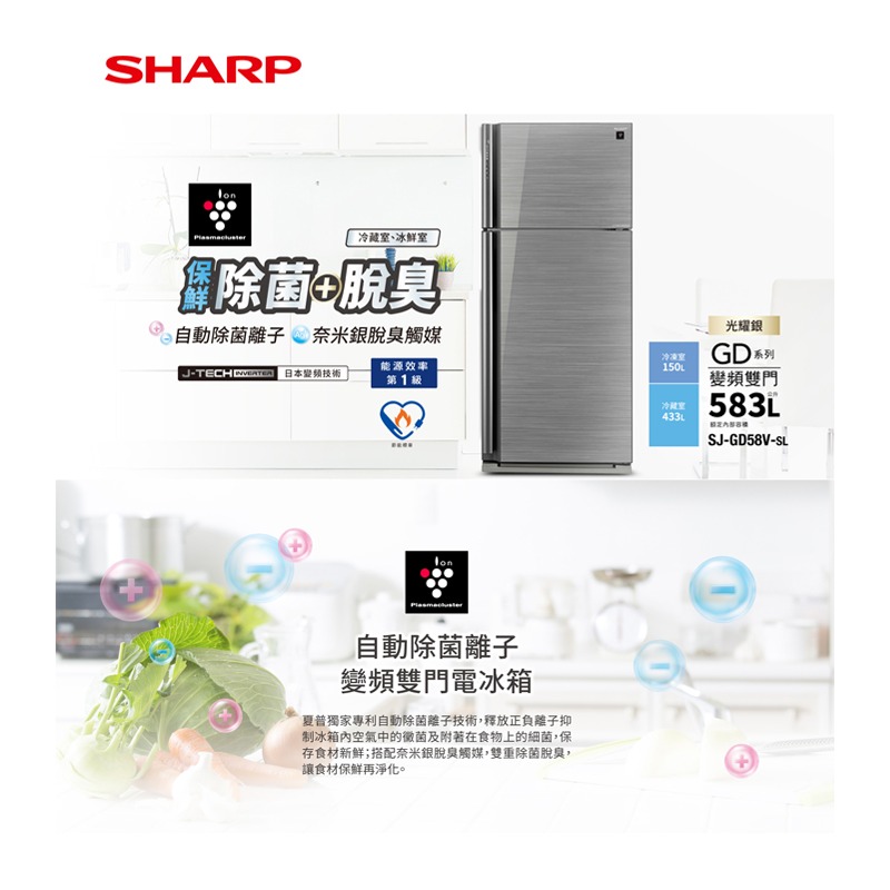 SHARP 夏普 583L 變頻自動除菌離子雙門冰箱 SJ-GD58V-SL-細節圖2