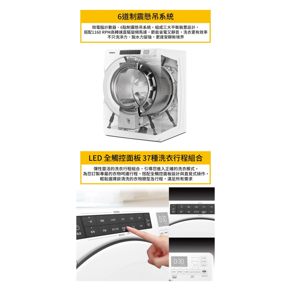 【超值特惠組】Whirlpool 惠而浦 17KG 變頻滾筒洗衣機 + 15KG 滾筒式乾衣機-電力型-細節圖7