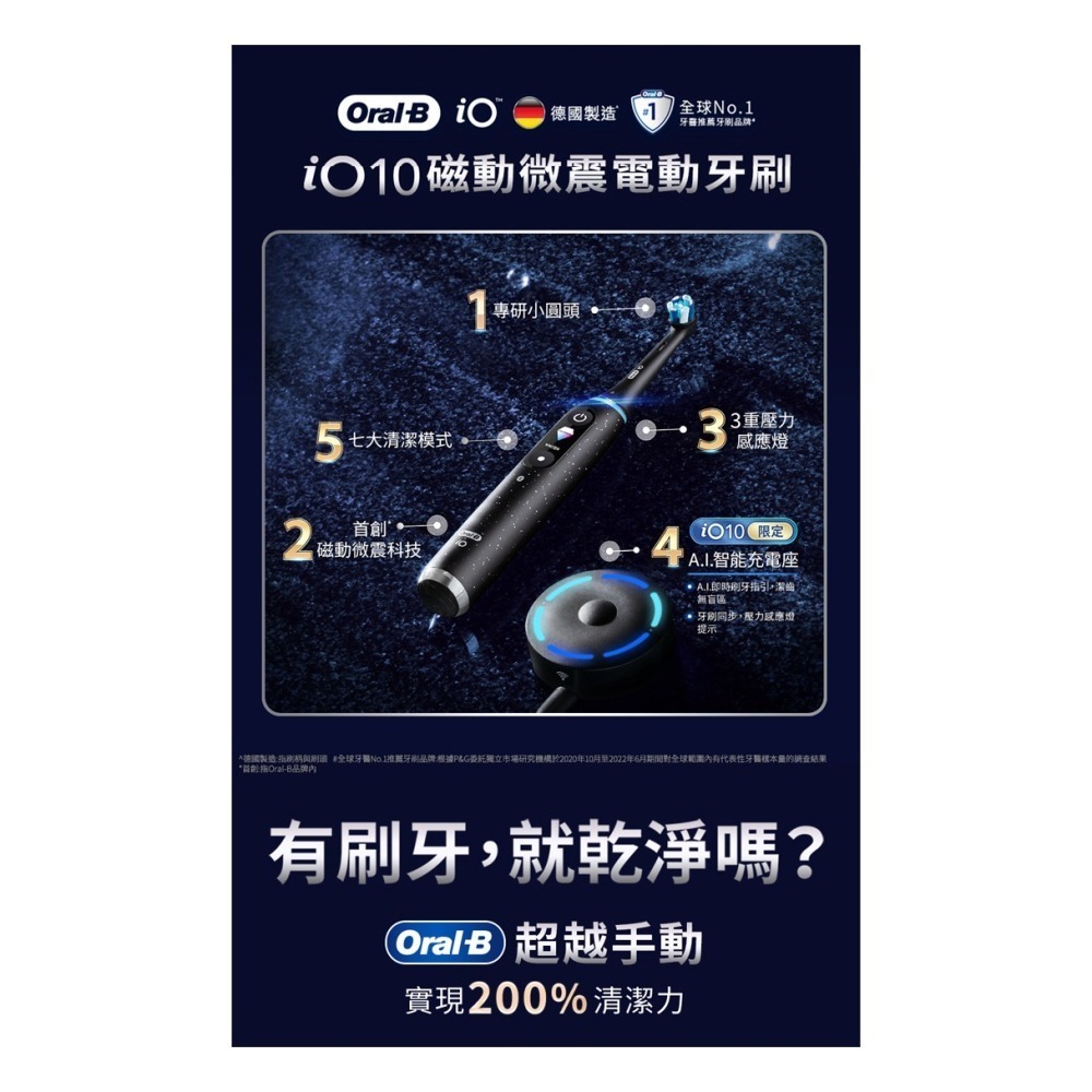 Oral-B 歐樂B iO10 微震科技電動牙刷-星際黑+清潔CW-4(白/4入) -原廠公司貨-細節圖3