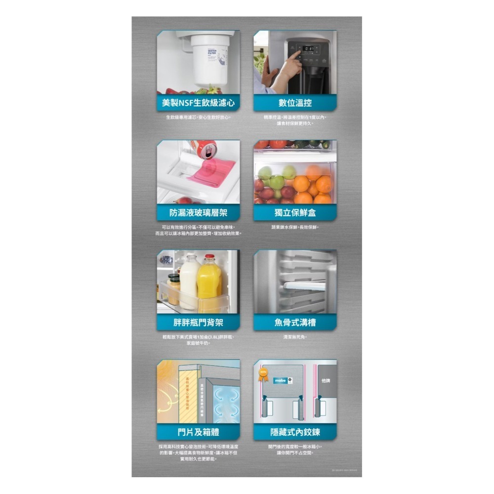 MABE 美寶 ( MSM25GSHSS ) 733公升 美式大容量對開門冰箱 -不鏽鋼《送基本安裝、舊機回收》-細節圖9