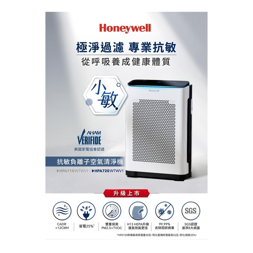 【節能新機★特惠組買大送小】Honeywell ( HPA720WTWV1 ) 抗敏負離子空氣清淨機[小敏]-原廠公司貨-細節圖3