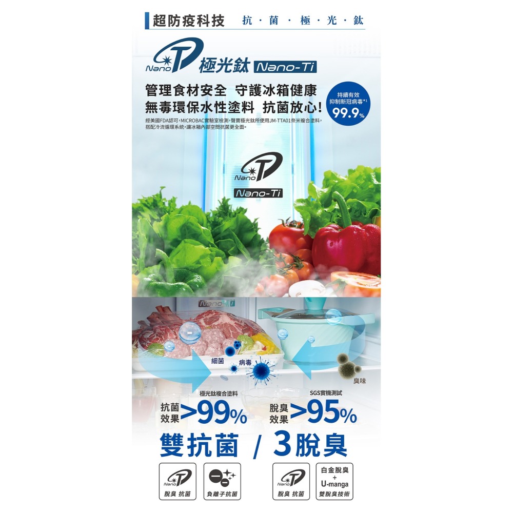 SAMPO 聲寶 ( SR-F61DV/Y7 ) 605公升 星美滿極光鈦變頻三門冰箱 -炫彩金《送基本安裝、舊機回收》-細節圖6