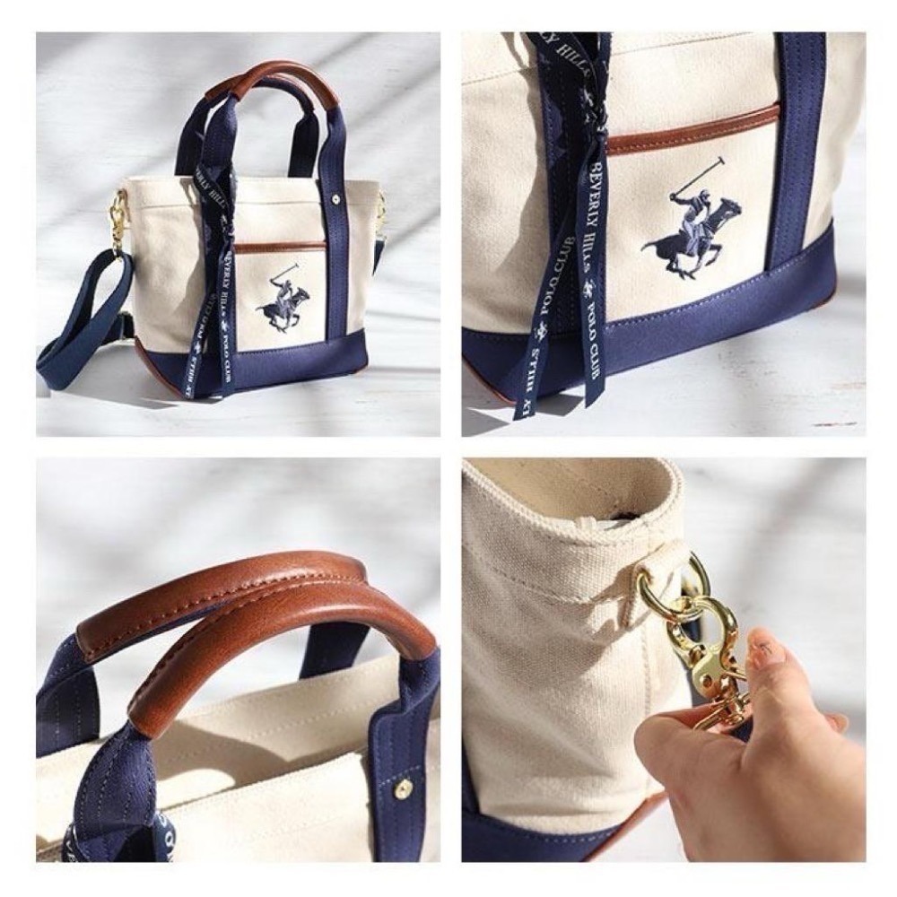 日本代購🇯🇵 BEVERLY HILLS POLO CLUB polo托特包 手提包 斜背包 2way皮革 帆布小款-細節圖9
