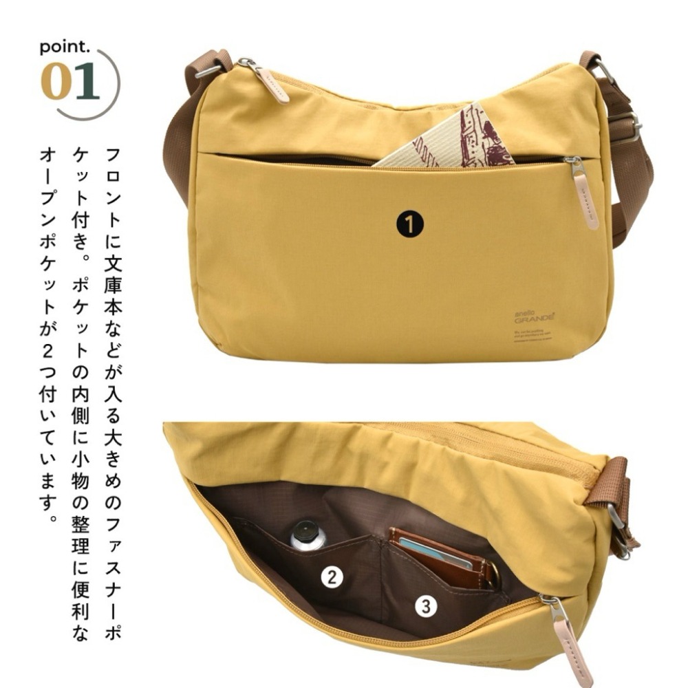 日本代購🇯🇵 anello Grande 雙面防潑水多功能側背包 大容量肩背包輕量多層收納單肩包旅行GTM0972-細節圖3