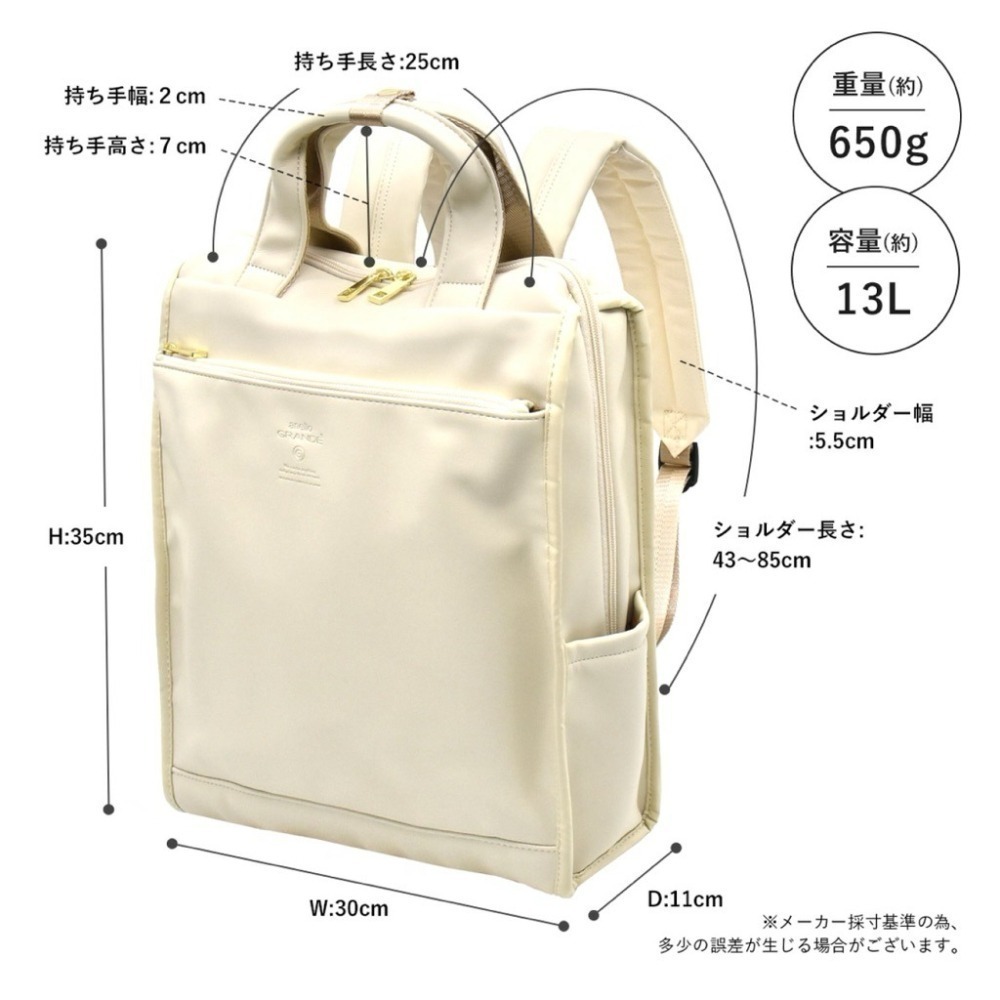 日本代購🇯🇵 anello Grande 大容量皮革後背包13吋筆電包多功能公事包多層收納通勤包書包GTM1021-細節圖9