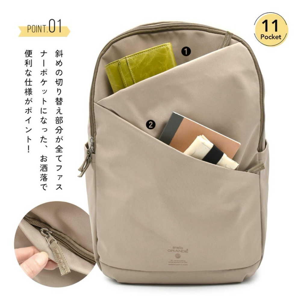 日本代購🇯🇵 anello Grande 雙面防潑水輕量筆電包大容量後背包 13吋筆電包公事包通勤包GHH3603-細節圖2