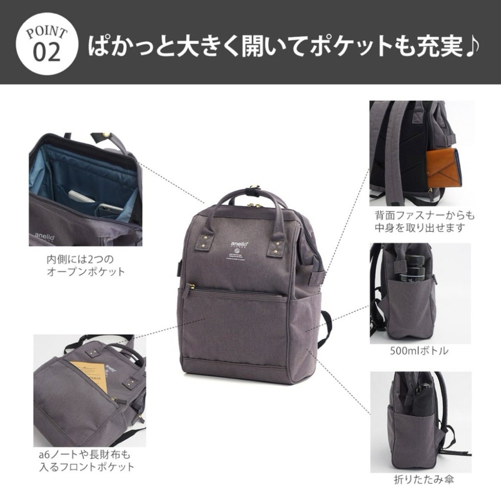 日本代購🇯🇵 anello 輕量後背包 Small size口金後背包 防潑水防災背包 可放A4 GUB3014Z-細節圖4