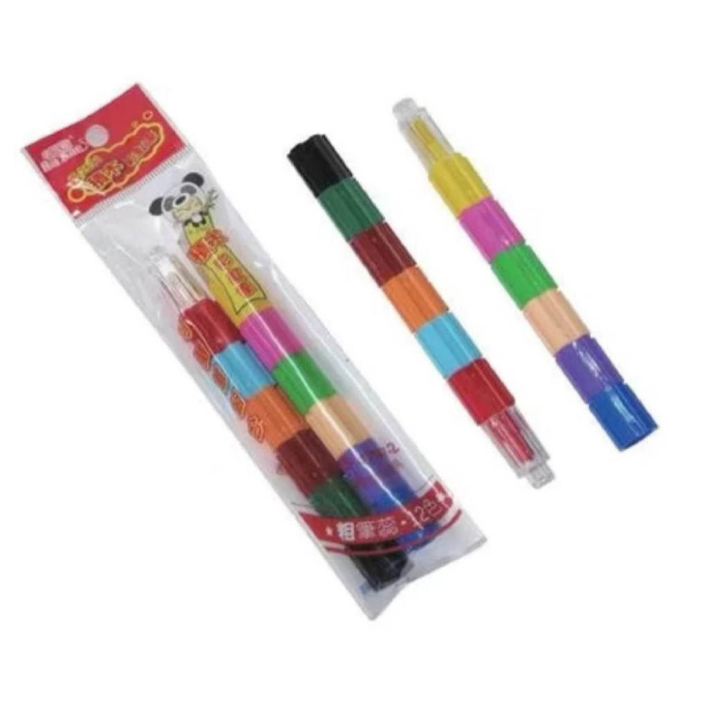 RL生活文具 積木彩虹筆 積木蠟筆 12色彩紅筆 12色積木彩虹筆 12色積木蠟筆 隨機組合造型 文具 聖得T-2531-細節圖2