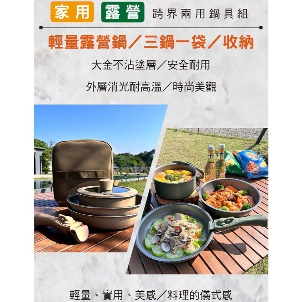 仙德曼 日本Daikin露營鍋具組 附收納袋 拆卸把手 不沾鍋 烤盤 煎盤 露營鍋具 露營裝備 露營不沾鍋-細節圖3