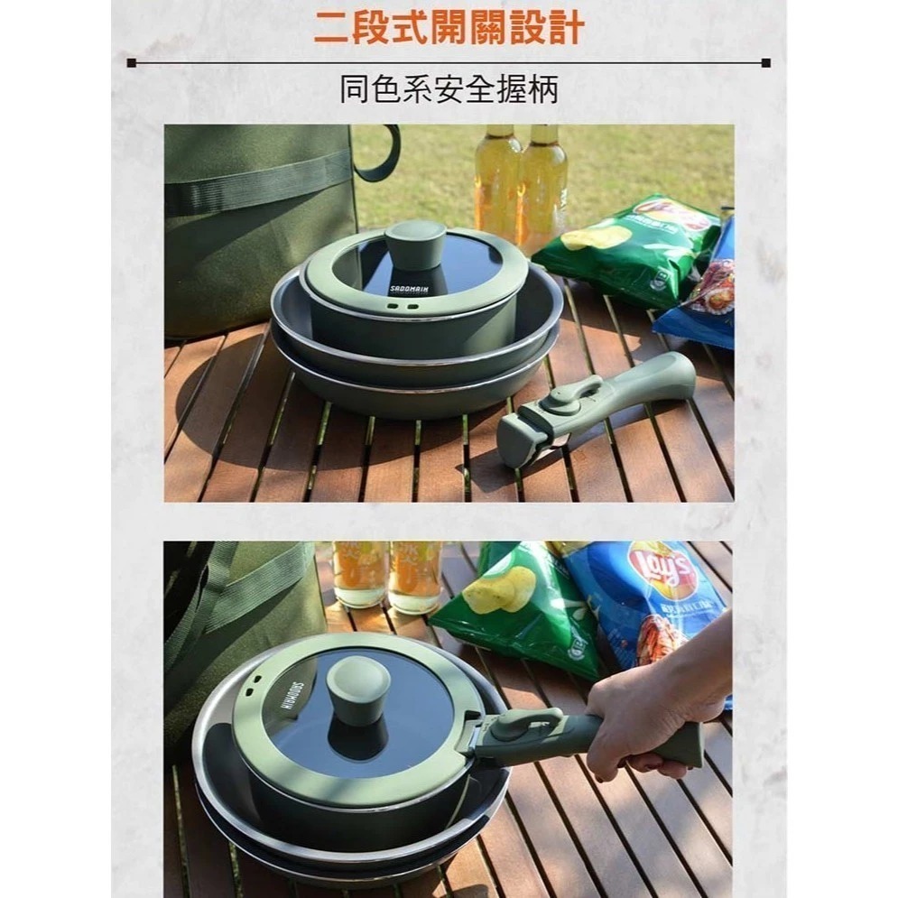 仙德曼 日本Daikin露營鍋具組 附收納袋 拆卸把手 不沾鍋 烤盤 煎盤 露營鍋具 露營裝備 露營不沾鍋-細節圖5