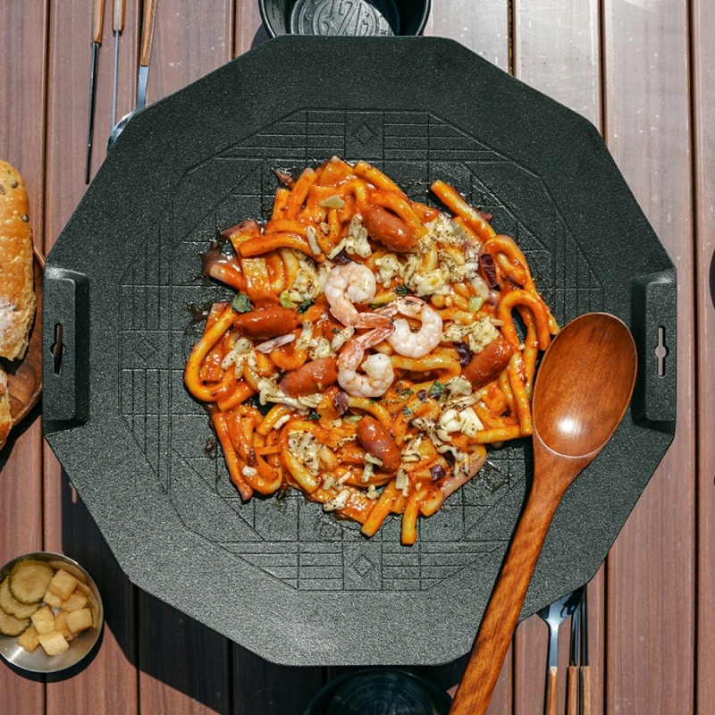 KAZMI KZM 韓式不沾煎烤盤附木手把 煎盤 烤盤 烤肉 鐵板 鐵板料理 中秋烤肉 烤肉盤 露營-細節圖4