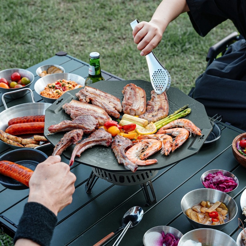 KAZMI KZM 韓式不沾煎烤盤附木手把 煎盤 烤盤 烤肉 鐵板 鐵板料理 中秋烤肉 烤肉盤 露營-細節圖5