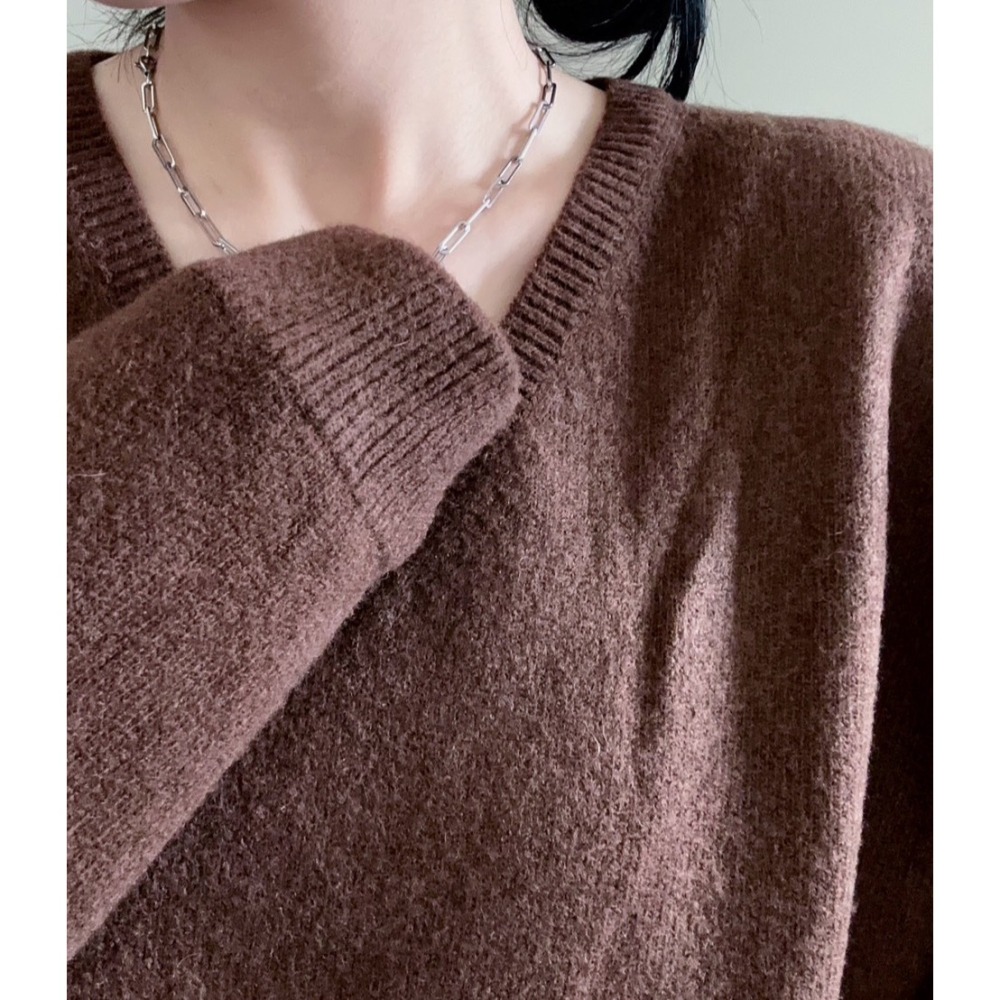 混毛霧感v領針織-細節圖2