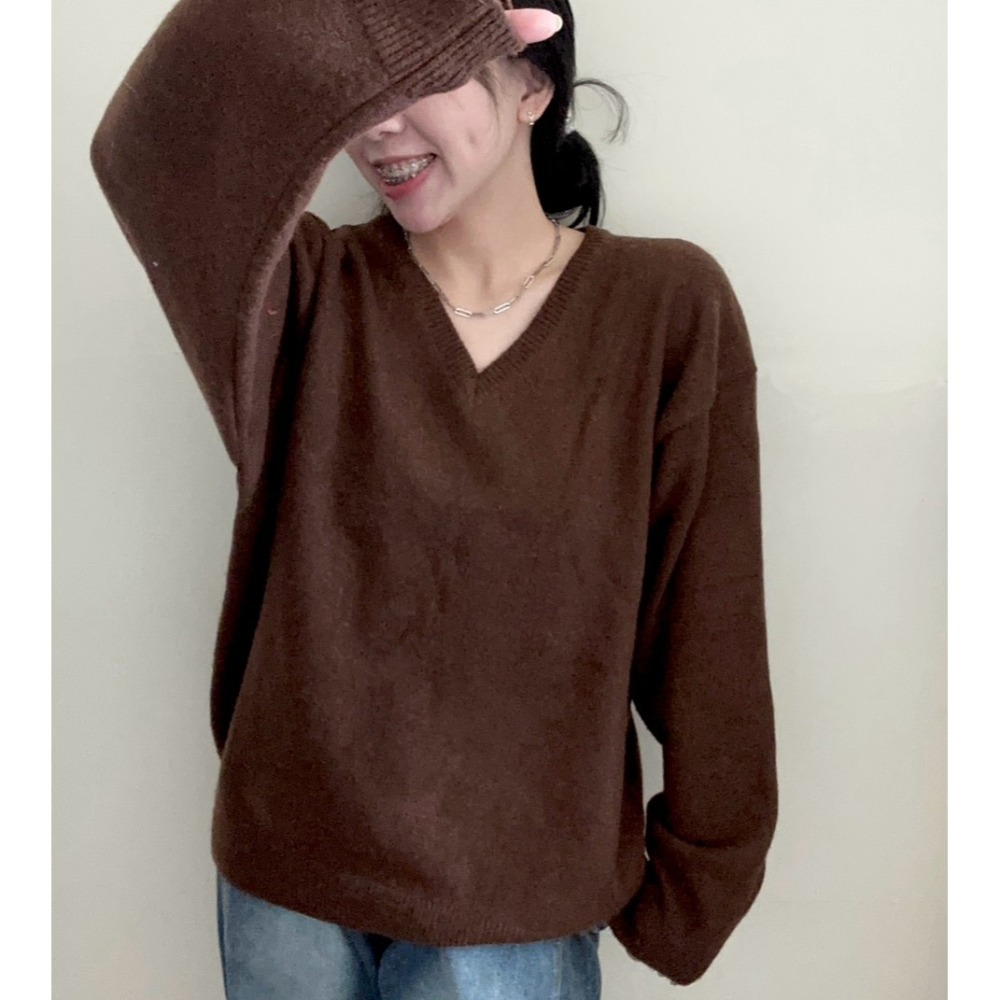 混毛霧感v領針織-細節圖4