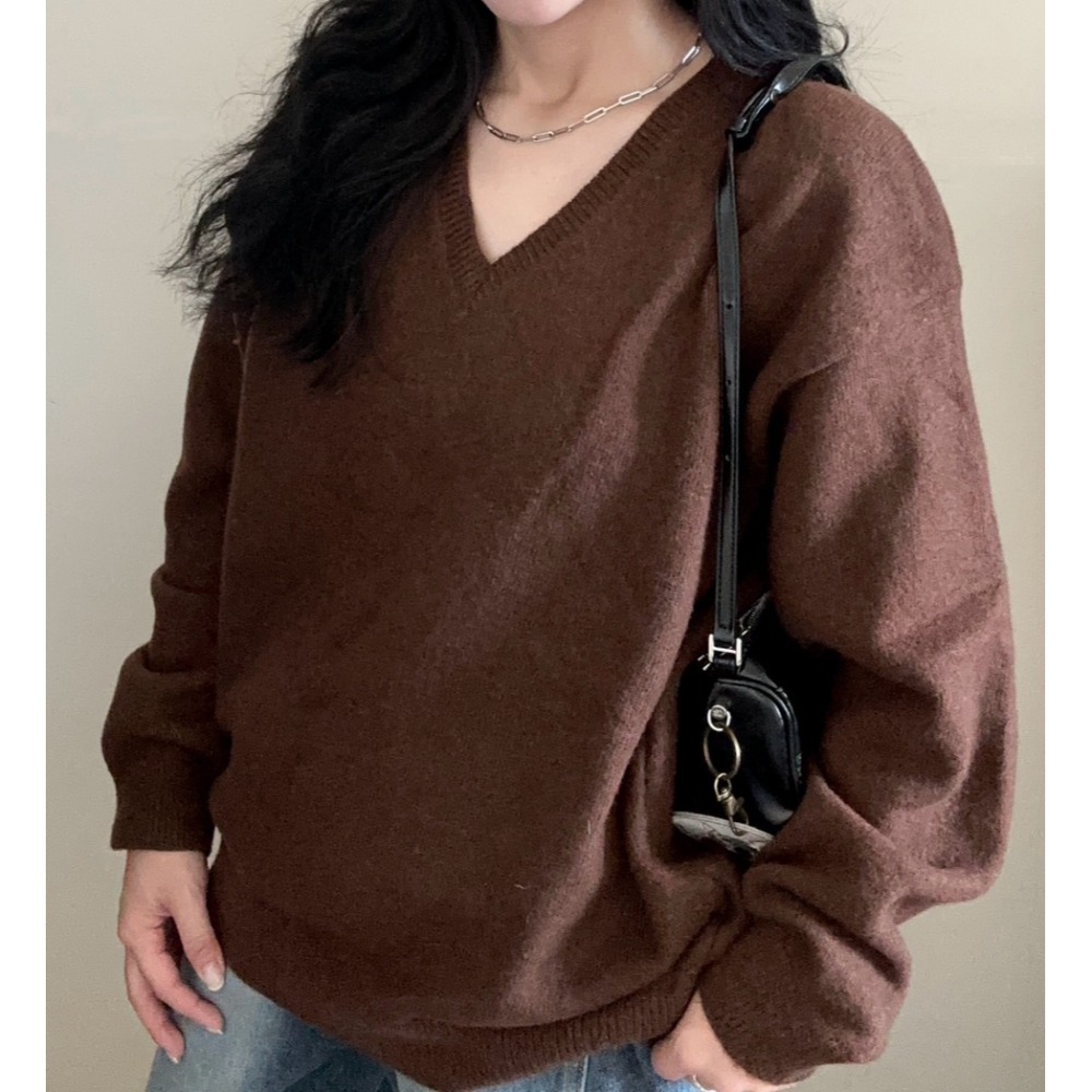 混毛霧感v領針織-規格圖6