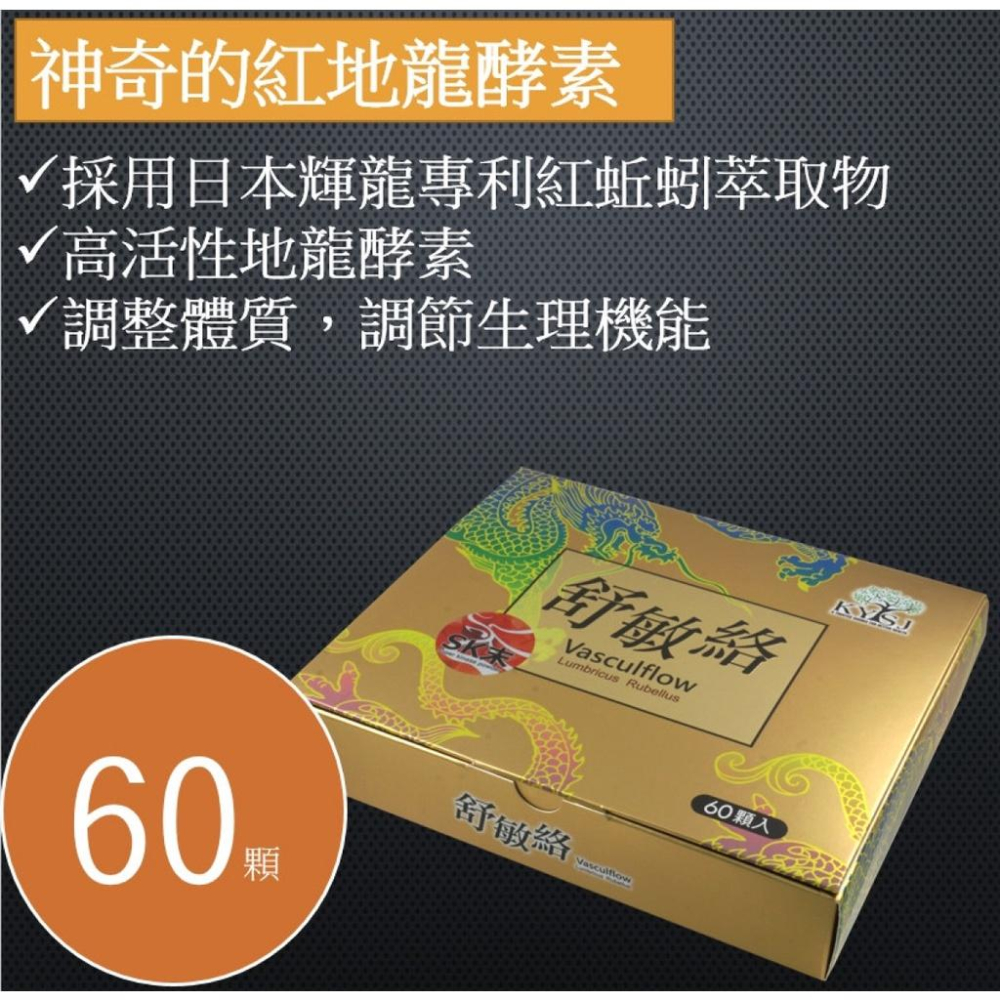 康源行健KYSJ舒敏絡60顆/盒-紅地龍酵素 專利紅蚯蚓萃取物 蚓激酶-細節圖2