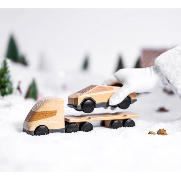 Tesla官方 特斯拉 Semi + 特斯拉賽博越野旅行車木製玩具套裝-細節圖2