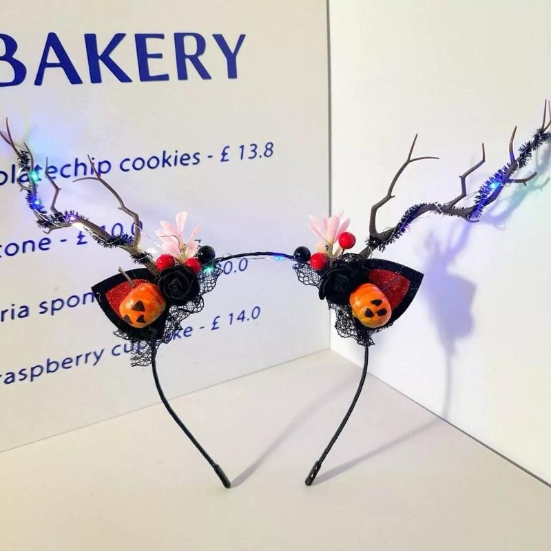 台灣現貨 萬聖節發箍 派對裝扮道具 樹枝鹿角cos 南瓜髮箍 髮箍 玫瑰髮箍 樹枝髮箍 造型髮箍-細節圖2