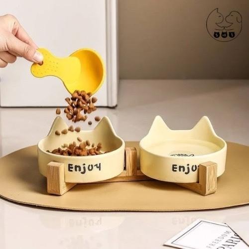 【多咪多寵物】🐾寵物貓耳陶瓷碗 寵物碗架 貓耳造型碗 貓碗架 寵物餐桌 貓咪餐桌 寵物木架 水碗 飼料碗-細節圖2