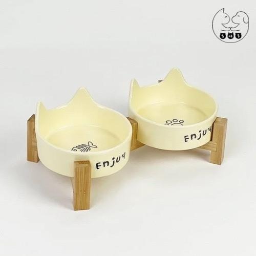 【多咪多寵物】🐾寵物貓耳陶瓷碗 寵物碗架 貓耳造型碗 貓碗架 寵物餐桌 貓咪餐桌 寵物木架 水碗 飼料碗-細節圖3