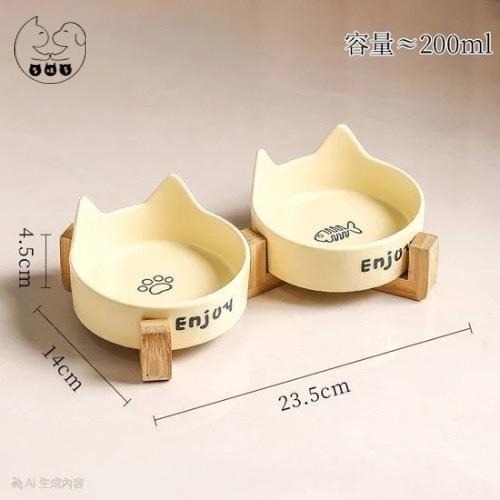 【多咪多寵物】🐾寵物貓耳陶瓷碗 寵物碗架 貓耳造型碗 貓碗架 寵物餐桌 貓咪餐桌 寵物木架 水碗 飼料碗-細節圖6