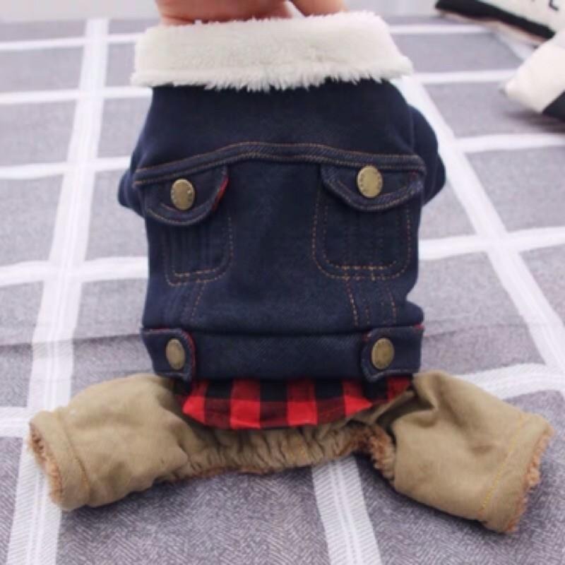 【多咪多】牛仔四腳衣 寵物四腳衣 狗衣服 秋冬裝加絨 貓衣服 寵物衣服 寵物服飾 衣服 寵物保暖 寵物裝扮 寵物變裝-細節圖3