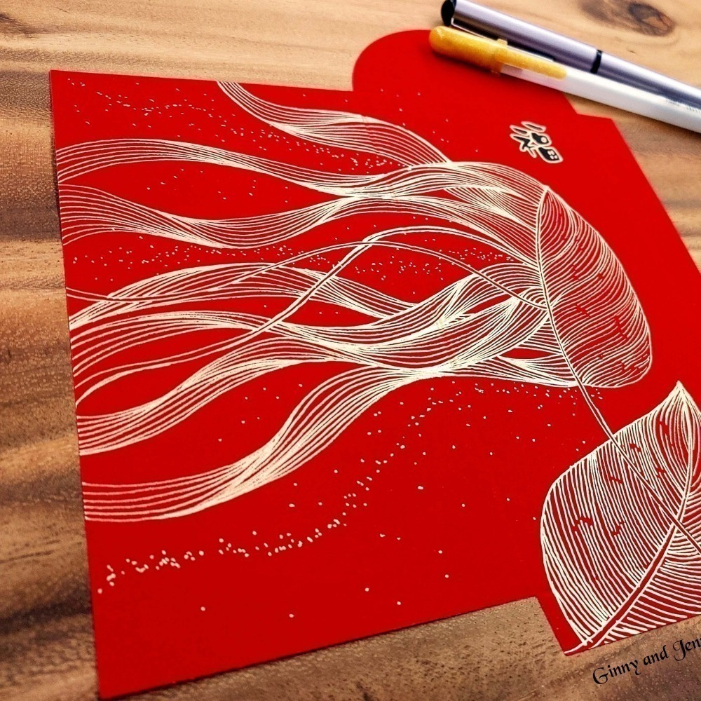 【盈盈愛兔巢】新年限定｜全開式紅包袋｜精選高質感絲絨紅包袋｜禪繞畫紅包｜材料包 DIY｜手繪紅包袋｜自己畫紅包｜來去禪繞-細節圖9